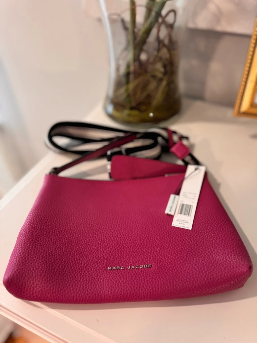 Marc Jacobs Fuchsia Pebbled Leather Crossbody with Striped Strap - Picture 3 of 11